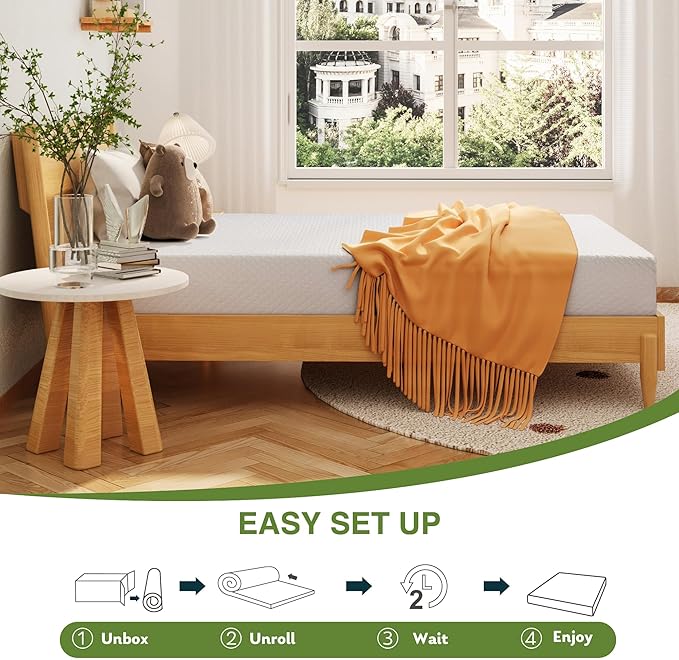 EGOHOME Full Size Memory Foam Mattress, 8 Inch Bed Mattress in A Box with Cooling Green Tea Gel, Pressure Relief with Medium Firm Support, CertiPUR-US Certified, 75''L x 54''W, ‎37.3 pounds White