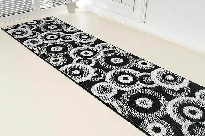 Custom Length Cut to Size Modern Farmhouse Carpet Runner Rug for Hallways, Non Slip Rubber Backed, 31 inch Wide X Customized Length, Geo Black, 31 inch X 19 feet