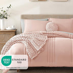 Monbix Twin XL Size Comforter Set - Extra Long 5 Pieces Dorm Bedding Sets, Quilting Design Fluffy Bed in a Bag Twin XL with Sheets, Pillowcase & Sham(Light Pink)