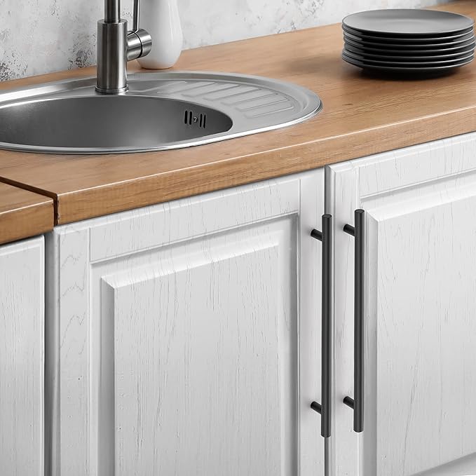 JOY DECOR 45 Pack Cabinet Handles, Black Cabinet Pulls, 8-3/4 in Hole Center Kitchen Hardware, Stainless Steel T Bar Handles for Dresser Drawers