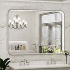 LED Bathroom Mirror with Lights,48x36 Inch Brushed Silver Framed Lighted Vanity Mirror,Anti Fog Stepless Dimmable Wall Mounted(Horizontal/Vertical)
