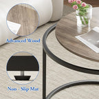 aboxoo Coffee Table Nesting Side Round Table Set of 2 End Table with Sturdy Metal Frame for Living Room Bedroom Apartment Modern Industrial Simple Nightstand,Oak