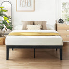 Mellow Naturalista Classic 16 Inch Solid Wood Platform Bed with Wooden Slats, Black, Queen