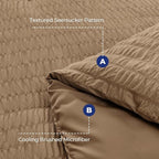 HYMOKEGE Brown Full Size Comforter Sets Seersucker 7 Pieces, All Season Luxury Bed in a Bag for Bedroom, Bedding Set with Comforter, Sheets, Pillowcases & Shams