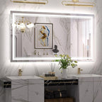 Keonjinn LED Bathroom Mirror with lights, 55" x 30" with Frontlit and Backlit, Stepless 3 Colors Temperature & Dimmable Large Tempered Glass Mirror, UL Listed LED Driver Double LED Strip Vanity Mirror