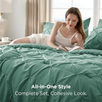 Bedsure California King Comforter Set Graysih Green - Bed in a Bag Cal King Bedding Set 7 Pieces, GentleSoft™ Pintuck Bed Set Gift for Family, Pinch Pleat Comforter with Sheets, Pillowcases & Shams