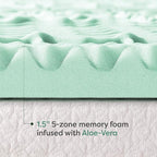 Mellow 1.5 Inch 5-Zone Memory Foam Mattress Topper, Calming Aloe Infusion, Dorm Essentials, Queen