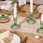 12PCS Green Candlestick Holders Set- 4" H Taper Candle Holders, Glass Candle Holders Bulk for Wedding, Party, Home Table Centerpieces, Festival Gifts & Windowsill Decor