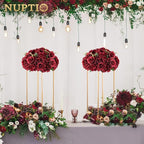 Nuptio Flower Balls for Wedding Centrepieces - 2 Pcs 15.7 inch Diameter Large Burgundy Artificial Flowers Roses Ball Fake Flower Arrangement Bouquet Faux Rose for Wedding Party Centrepiece Decorations