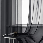 DUALIFE Black Sheer Curtains 45 Inch Length for Basement Windows Set of 2 Panels Grommet Semi Translucent Short Curtains for Small Windows Kitchen Bedroom Bathroom 52x45 Inches Long