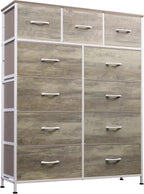 WLIVE Storage Organizer Unit with 11 Fabric Bins, Storage Drawers Organizer with Steel Frame, Tall Storage Tower Organizaton for Living Room, Hallway, Office, Greige