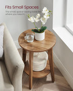 VASAGLE MAEZO Collection - Side Table, 2-Tier Small Round End Table, Nightstand with Tapered Legs, Curved Transitions, for Small Spaces, Living Room, Bedroom, Rustic Walnut ULET283T41