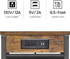 TUTOTAK C Shaped End Table with Charging Station, Side Table for Sofa, Couch Table with Storage Bag, TV Tray with 2 USB Ports and Outlets for Living Room, Bedroom, Brown TB01BB024