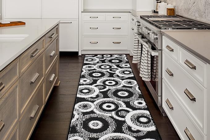 Custom Length Cut to Size Modern Farmhouse Carpet Runner Rug for Hallways, Non Slip Rubber Backed, 31 inch Wide X Customized Length, Geo Black, 31 inch X 5 feet