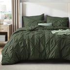 Bedsure California King Comforter Set Olive Green - Bed in a Bag Cal King Bedding Set 7 PCS, GentleSoft™ Pintuck Bed Set Gift for Family, Pinch Pleat Green Comforter with Sheets, Pillowcases & Shams