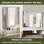 Suidia Bathroom Mirror, 60" x 30" Wall Mirror Metal Framed, Bathroom Vanity Mirror for Living Room Bedroom Bathroom Entryway, Silver, Rect Corner Style