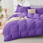 HYMOKEGE Dark Purple/Lavender King Size Comforter Set Seersucker 7 Pieces, All Season Luxury Bed in a Bag for Bedroom, Bedding Set with Comforter, Sheets, Pillowcases & Shams