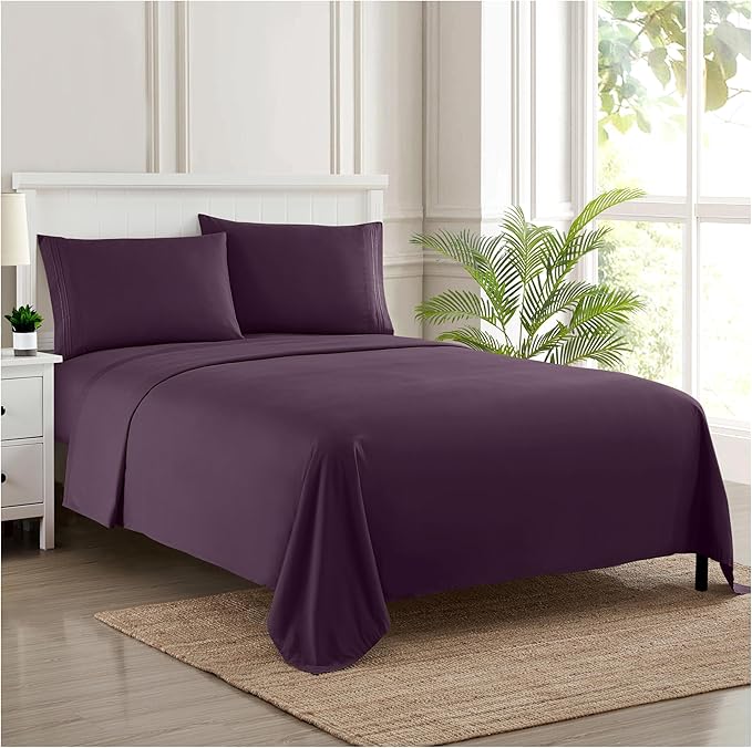 King Size Sheets - Breathable Luxury Bed Sheets with Full Elastic & Secure Corner Straps Built In - 1800 Supreme Collection Extra Soft Deep Pocket Bedding Set, Sheet Set, King, Purple