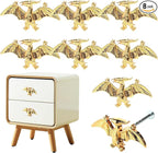 8 Pack Metal Dinosaur Knobs for Kids Furniture - Flying Dino Gold Finish Drawer Pulls & Cabinet Handles, Scratch-Resistant (Pterodactyl)