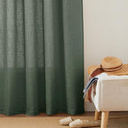RYB HOME Linen Blended Curtains - Back Tab Vintage Thick Linen Burlap Light Filtering Decorative Sheer for Bedroom Living Room Home Office, W 52" x L 95", 2 Pcs, Hunter Green