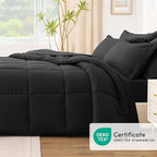 Love's cabin Queen Comforter Set Ash Black, 7 Pieces Queen Bed in a Bag, All Season Bedding Sets with 1 Comforter, 1 Flat Sheet, 1 Fitted Sheet, 2 Pillowcase and 2 Pillow Sham