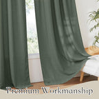 RYB HOME Linen Sheer Curtains for Living Room, Light Filtering Privacy Protection Spring Curtains for Sliding Glass Door, W 52 x L 96 inches, Hunter Green, 2 Panels Set