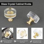 QOGRISUN 10-Pack Brass Crystal Cabinet Knobs,Glass Crystal Gold Drawer Knobs,1-1/4-Inch Round, Decorative Dresser Pulls, Modern Cabinet Hardware