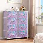 YITAHOME Purple Fabric Dresser Drawer, Tall Storage with 8 Drawers, Dresser & Chest of Drawers, Storage Drawer Organizer for Closet, Living Room, Closets