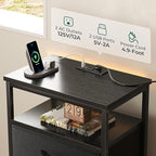 Huuger 5 Drawers Dresser with Charging Station, Dresser for Bedroom, Tall Night Stand, Chest of Drawers with Open Shelf, Bedside Table Nightstand, Fabric Storage Drawers, for Entryway, Black