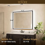 TETOTE 48x40 LED Bathroom Mirror with Lights Gold Metal Framed Front & Back Light Vanity Mirror Baroque Antifog Stepless Dimmable White/Warm/Natural,CRI90+,Waterproof,Wall Mounted(Horizontal/Vertical)