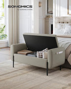 SONGMICS Storage Bench with Armrests, Ottoman with Storage for Living Room, Storage Ottoman Bench for Bedroom, Entryway, Living Room, Steel Legs, Camel Brown ULOM072K03