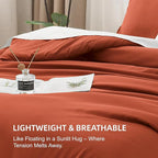 Litanika Boho Comforter Full Size Set Burnt Orange, 3 Pieces Fall Solid Terracotta Lightweight Bedding Comforter Set, Rust Fluffy Winter Quilted Blanket Set (79x90In Comforter & 2 Pillowcases)