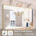 55x32 Inch LED Bathroom Mirror, Gold Metal Framed Lighted Mirror for Bathroom, Wall Mouted LED Vanity Mirror with Lights, 3 Colors and Stepless Dimmable, Anti-Fog, Memory