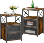 VECELO End Tables Set of 2 with Storage Space,Flip Door Night Stand for Living Room,Bedroom,Small Space,Rustic Brown