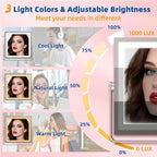Ruacq Rechargeable Makeup Mirror, 4000mAh Lighted Makeup Mirror with Magnification1X/10X, Height Adjustable Vanity Mirror with Lights, 3 Color Lights, Adjust Brightness, 360°Rotation(Brushed Nickel)