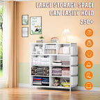 10 Drawer Dresser, Chest of Drawers for Bedroom, PU Dresser with Side Pockets, Hooks, Wooden Top and Sturdy Metal Frame for Living Room, Closet, Hallway (White)