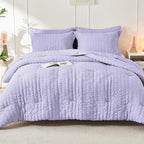 HYMOKEGE Light Purple Queen Comforter Set Seersucker 7 Pieces, All Season Luxury Bed in a Bag Queen for Bedroom, Bedding Set with Comforter, Sheets, Pillowcases & Shams