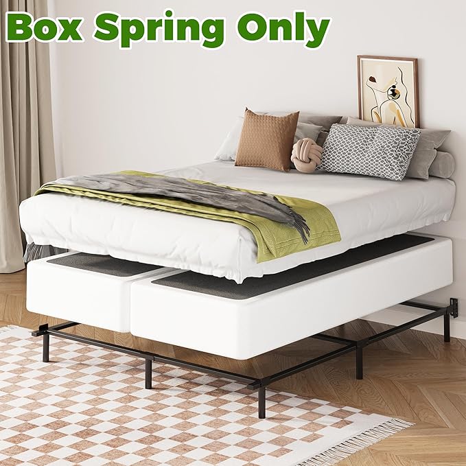 EMODA 10 Inch Split Queen Box Spring Bed Base, 2 Piece Heavy Duty Metal Box Spring for Queen Bed with Fabric Cover, Easy Assembly