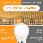 Cotanic Ceiling Fan Light Bulbs 2700K Warm White, A15 LED Bulb E26 Medium Screw Base,6W Small Chandelier Light Bulb 60W Equivalent,600lm,Non-Dimmable,6 Pack
