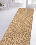 Custom Length Cut to Size Tribal Ethnic Southwestern Inspired Hallway Runner Rug, Non Slip Rubber Backed, 31 inch Wide X Customized Length, Inca Tan, 31 inch X 20 feet
