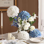 Nubry 22.44In Hydrangea Artificial Flowers, 4Pcs Latex Faux Real Touch Large Hydrangea Flowers with Long Stems & Leaves for Home Office Decor Wedding Party Arrangements(White&Blue)