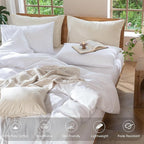 MooMee Bedding Duvet Cover Set 100% Washed Cotton Linen Like Textured Breathable Durable Soft Comfy (Solid Bright White, King 104"x90")