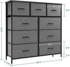 OLIXIS Dresser for Bedroom, 9 Storage Drawers, Wide Fabric Closet Chests Organizer Tower Furniture, TV Stand with Wooden Top Metal Frame for Clothes, Living Room, Hallway, Entryway, Classic Grey