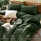 MooMee Bedding Duvet Cover Set 100% Washed Cotton Linen Like Textured Breathable Durable Soft Comfy (Solid Forest Green, Cal King 104"x98")