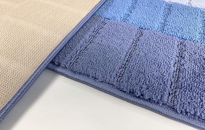 Custom Size Coastal Nautical Style Runner Rug Carpet for Hallway Entryway, Slip Resistant Latex Rubber Backed, 31 inch Wide X Customized Length, Squares Blue, 31 inch X 25 feet