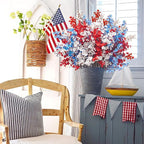 Uieke 30 Pcs 4th of July Artificial Flowers Fake Patriotic Babys Breath Flowers for Independence Day Decor Blue White Red Silk Flowers for Memorial Day Floral Arrangement Home Wedding
