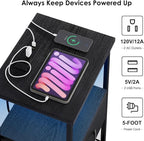 Fixwal Night Stand with Charging Station, LED Nightstand Side Table with Fabric Drawers PU Finish, End Tables Bedroom, Bedside Table, Black