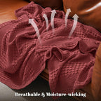 PHF 100% Cotton Waffle Weave Blanket Queen Size for Bed, Soft Lightweight & Breathable, All-Season Comfort, Luxury Aesthetic Woven Bedding for Home Decor, 90"x90", Wine Red