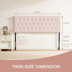Tufted Upholstered Headboard Twin Size, Solid Wood Head Board with Durable Metal Legs, Adjustable Height Bed headboard from 37” to 51” Fabric Headboard in Modern Button Design, Pink