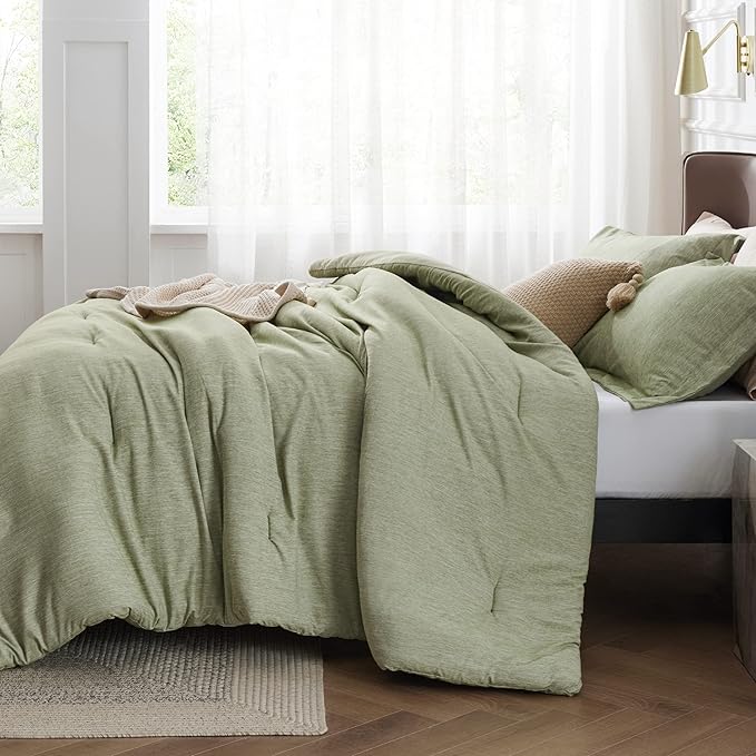 Bedsure Full Comforter Set - Olive Green Soft Bedding for All Seasons, Cationic Dyed Bed Set, 3 Pieces, 1 Full Size Comforter (82"x86") and 2 Pillow Shams (20"x26"+2")